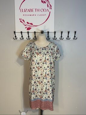 Cream Floral & Phoenix Dress with Pink Contrast Hem NWT size 10